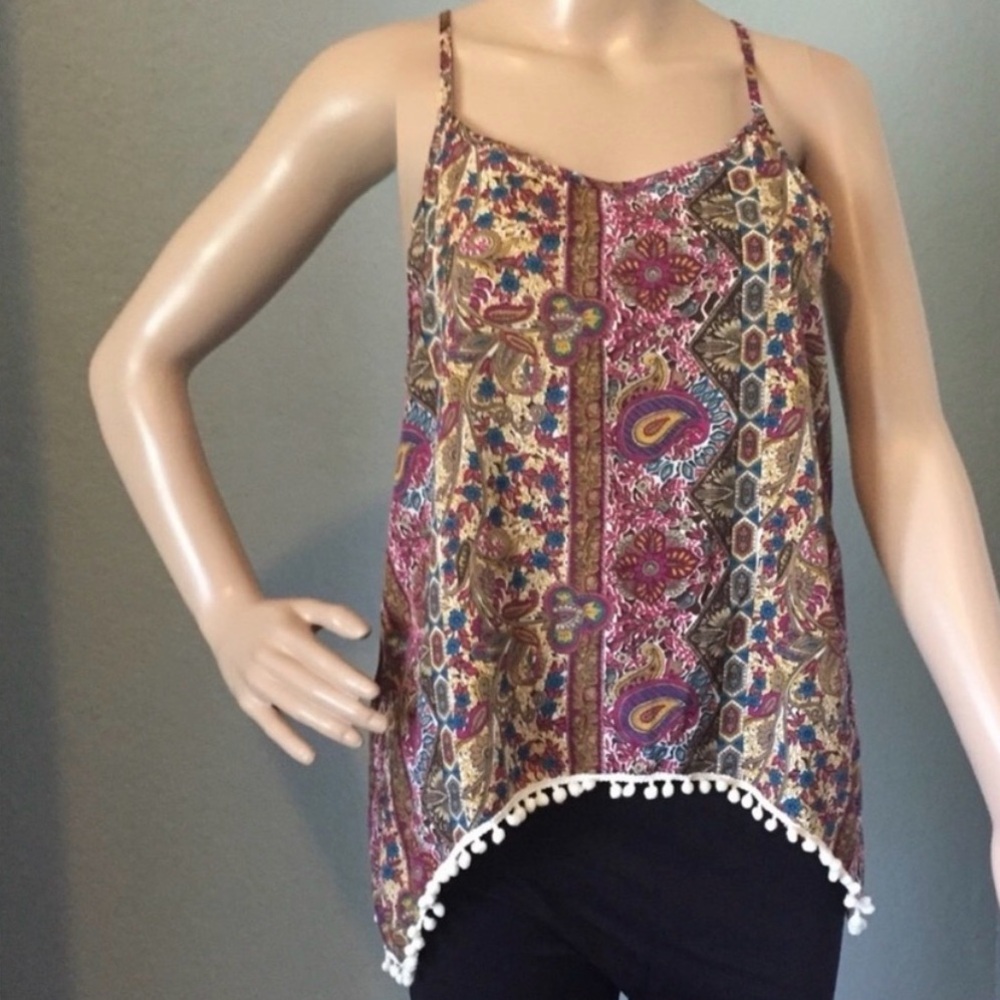 LOVE BLOSSOM Top Colorful White Turquoise Gold Pink Floral Paisley Large XLarge